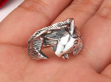 Retro Men 925 Silver Fish Ring Retro Men 925 Silver Fish Ring