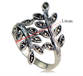 S925 Vintage Tree Branch Leaves Ring With Marcasite S925 Vintage Tree Branch Leaves Ring With Marcasite