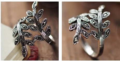 S925 Vintage Tree Branch Leaves Ring With Marcasite S925 Vintage Tree Branch Leaves Ring With Marcasite