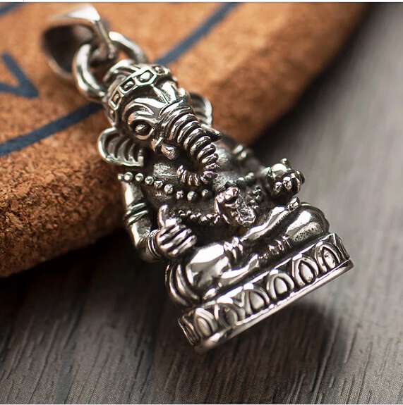 Thailand Silver Lucky Elephant Trunk Statue Necklace Pendant No Chain Thailand Silver Lucky Elephant Trunk Statue Necklace Pendant No Chain