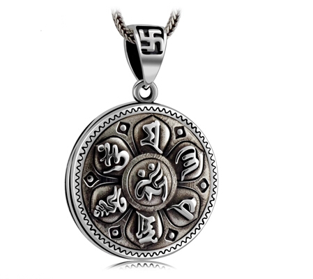 Thailand Silver Om Mani Padme Hum Round Pendant With Agate No Chain Thailand Silver Om Mani Padme Hum Round Pendant With Agate No Chain