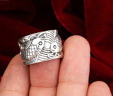 Silver 925 Couple Fish Vintage Wide Open Ring Silver 925 Couple Fish Vintage Wide Open Ring