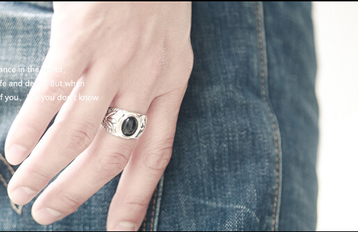 Retro Thailand Silver Black Agate Forefinger Ring Retro Thailand Silver Black Agate Forefinger Ring