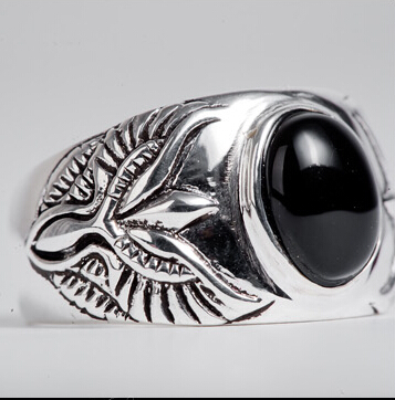 Retro Thailand Silver Black Agate Forefinger Ring Retro Thailand Silver Black Agate Forefinger Ring