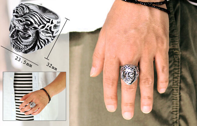 Religion Jesus Head Face 925 Silver Ring Religion Jesus Head Face 925 Silver Ring