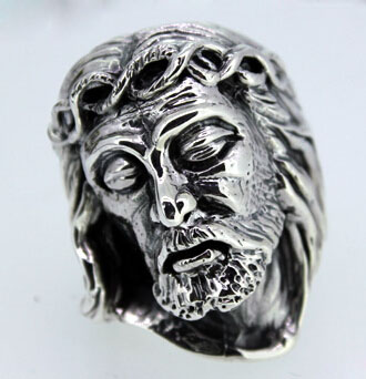 Religion Jesus Head Face 925 Silver Ring Religion Jesus Head Face 925 Silver Ring
