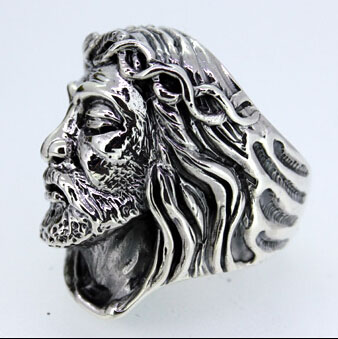 Religion Jesus Head Face 925 Silver Ring Religion Jesus Head Face 925 Silver Ring
