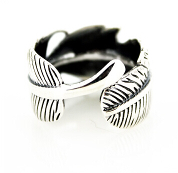 Handmade Indian Feather Ring Inlay Turquoise Thai Silver Men Open Ring Handmade Indian Feather Ring Inlay Turquoise Thai Silver Men Open Ring
