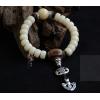 Natural 9MM or 11MM White Jade Bodhi Buddha Bracelet With Tibetan Silver Charms