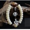 Natural 9MM or 11MM White Jade Bodhi Buddha Bracelet With Tibetan Silver Charms