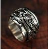 Fashion 925 Silver Dragon Carving Wide Prayer Ring