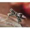 Retro S925 Silver Bow Knot Ring With Marcasite For Woman