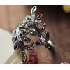 S925 Vintage Tree Branch Leaves Ring With Marcasite