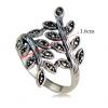S925 Vintage Tree Branch Leaves Ring With Marcasite