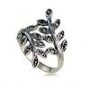 S925 Vintage Tree Branch Leaves Ring With Marcasite