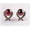 S925 Garnet Or Black Agate Marcasite Shaped Heart Women Earrings