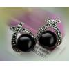 S925 Garnet Or Black Agate Marcasite Shaped Heart Women Earrings