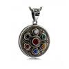 Thailand Silver Om Mani Padme Hum Round Pendant With Agate No Chain