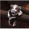 Fashion 925 Leopard Open Ring With Red Gem Eyes