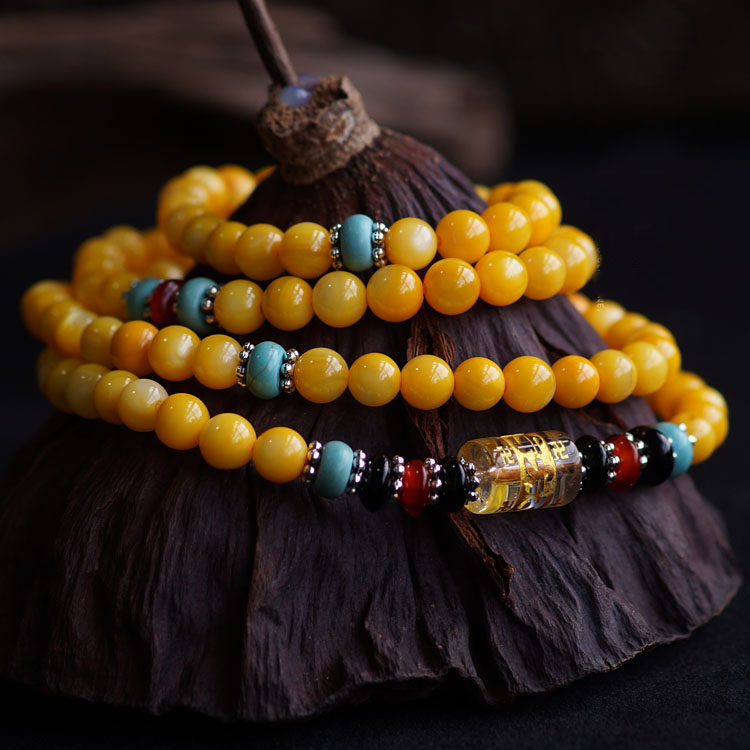Natural 6MM Yellow Tridacna Om Mani Padme Hum 108 Prayer Beads Layered Bracelet Natural 6MM Yellow Tridacna Om Mani Padme Hum 108 Prayer Beads Layered Bracelet