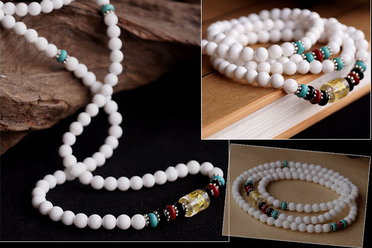 Natural 6MM White Tridacna Om Mani Padme Hum 108 Prayer Beads Layered Bracelet Natural 6MM White Tridacna Om Mani Padme Hum 108 Prayer Beads Layered Bracelet