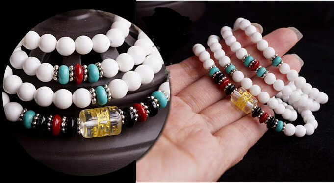 Natural 6MM White Tridacna Om Mani Padme Hum 108 Prayer Beads Layered Bracelet Natural 6MM White Tridacna Om Mani Padme Hum 108 Prayer Beads Layered Bracelet