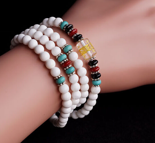 Natural 6MM White Tridacna Om Mani Padme Hum 108 Prayer Beads Layered Bracelet Natural 6MM White Tridacna Om Mani Padme Hum 108 Prayer Beads Layered Bracelet
