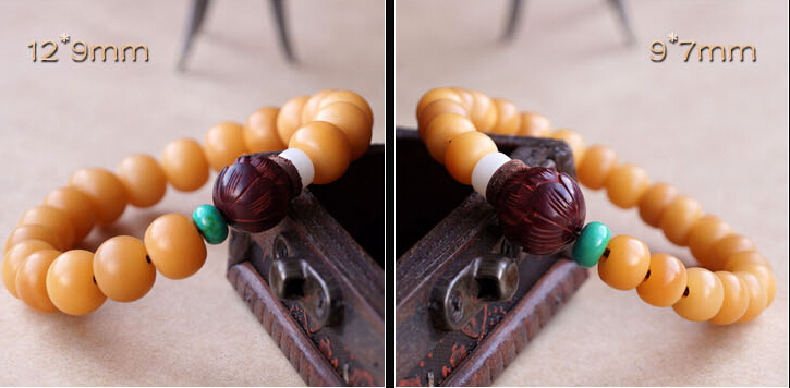 12MM Yellow Bodhi Bracelet With 14MM Lobular Red Sandalwood Totus Buddhist Stupa 12MM Yellow Bodhi Bracelet With 14MM Lobular Red Sandalwood Totus Buddhist Stupa