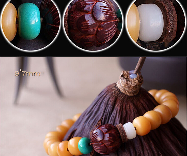 12MM Yellow Bodhi Bracelet With 14MM Lobular Red Sandalwood Totus Buddhist Stupa 12MM Yellow Bodhi Bracelet With 14MM Lobular Red Sandalwood Totus Buddhist Stupa