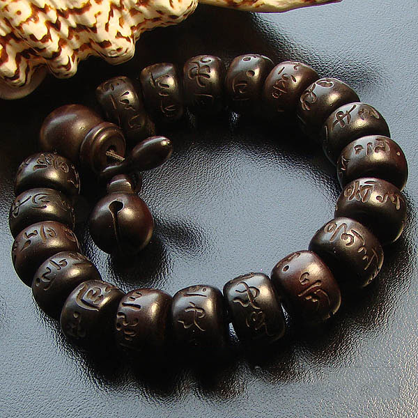 Handmade Tibetan 14MM Flat Bead Om Mani Padme Hum Mantra Wooden Knocker Bracelet Handmade Tibetan 14MM Flat Bead Om Mani Padme Hum Mantra Wooden Knocker Bracelet