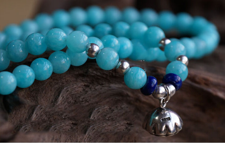 Exclusive 6MM Natural Blue Amazonite Lapis Lazuli Elf Gem 925 Silver Layered Bracelet Exclusive 6MM Natural Blue Amazonite Lapis Lazuli Elf Gem 925 Silver Layered Bracelet