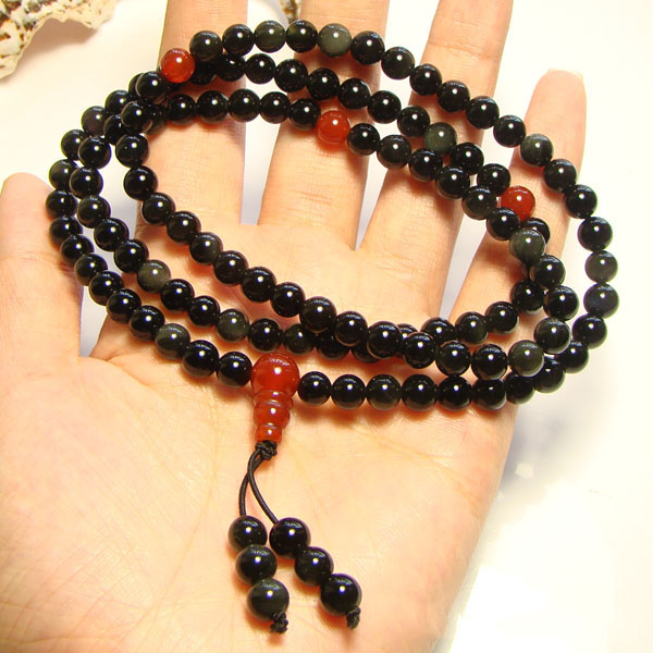 Original Natural 6MM Black Obsidian Red Onyx Stone 108 Prayer Beads Bracelet Original Natural 6MM Black Obsidian Red Onyx Stone 108 Prayer Beads Bracelet