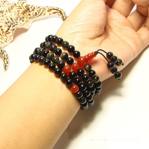 Original Natural 6MM Black Obsidian Red Onyx Stone 108 Prayer Beads Bracelet Original Natural 6MM Black Obsidian Red Onyx Stone 108 Prayer Beads Bracelet