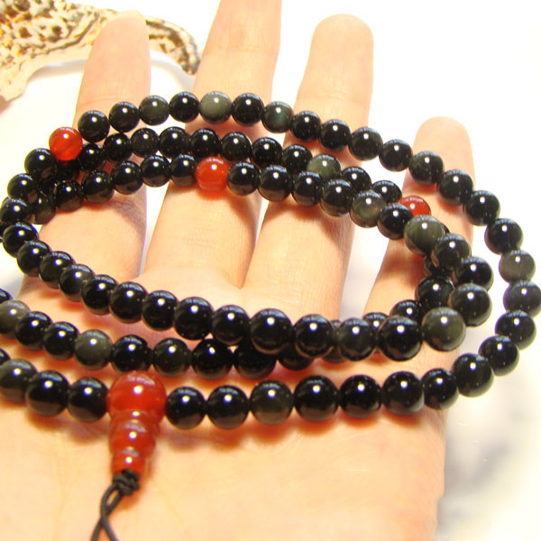 Original Natural 6MM Black Obsidian Red Onyx Stone 108 Prayer Beads Bracelet Original Natural 6MM Black Obsidian Red Onyx Stone 108 Prayer Beads Bracelet