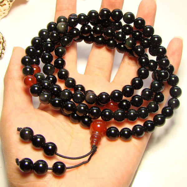 Original Natural 8MM Black Obsidian Red Onyx Stone 108 Lucky Prayer Beads Bracelet Original Natural 8MM Black Obsidian Red Onyx Stone 108 Lucky Prayer Beads Bracelet
