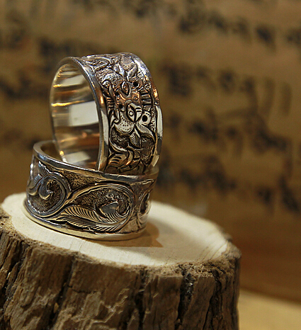 Vintage Nepal Handmade Carving 925 Silver Buddhist Guardians Wide Ring Vintage Nepal Handmade Carving 925 Silver Buddhist Guardians Wide Ring