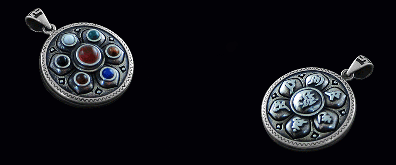 Thailand Silver Om Mani Padme Hum Round Pendant With Agate No Chain Thailand Silver Om Mani Padme Hum Round Pendant With Agate No Chain