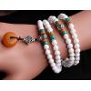 Handcraft 108 Natural 3A Grade 6MM White Tridacna Turquoise Beads With Yellow Amber Pendant Tibetan Silver Bracelet
