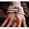 Handcraft 108 Natural 3A Grade 6MM White Tridacna Turquoise Beads With Yellow Amber Pendant Tibetan Silver Bracelet