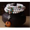 Handcraft 108 Natural 3A Grade 6MM White Tridacna Turquoise Beads With Yellow Amber Pendant Tibetan Silver Bracelet