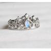 Vintage 925 Silver Zircon Crown Ring With Blue Moonstone