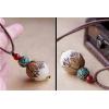 Handmade Exclusive Bodhi Seed With Half Peel Lotus Red Agate Turquoise Beads Pendant Necklace