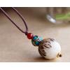 Handmade Exclusive Bodhi Seed With Half Peel Lotus Red Agate Turquoise Beads Pendant Necklace