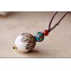 Handmade Exclusive Bodhi Seed With Half Peel Lotus Red Agate Turquoise Beads Pendant Necklace