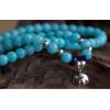 Exclusive 6MM Natural Blue Amazonite Lapis Lazuli Elf Gem 925 Silver Layered Bracelet