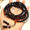 Original Natural 8MM Black Obsidian Red Onyx Stone 108 Lucky Prayer Beads Bracelet