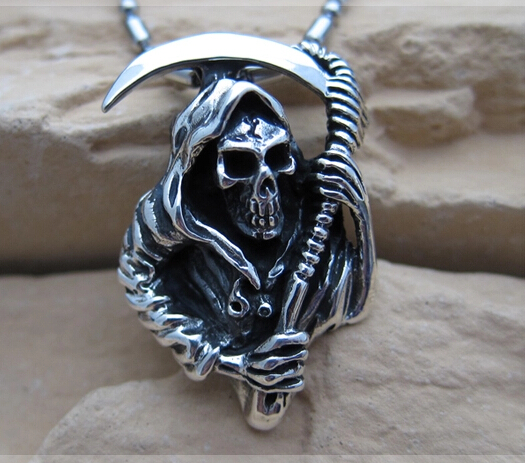 Vintage Style 925 Silver Reaper Skull Necklace Pendant Vintage Style 925 Silver Reaper Skull Necklace Pendant