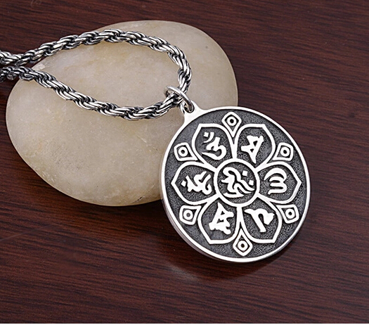 Thailand Silver 925 OM MANI PADME HUM Lucky Pendant Gift For Man Thailand Silver 925 OM MANI PADME HUM Lucky Pendant Gift For Man