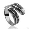 Retro Style 925 Silver Feather Open Ring For Girls