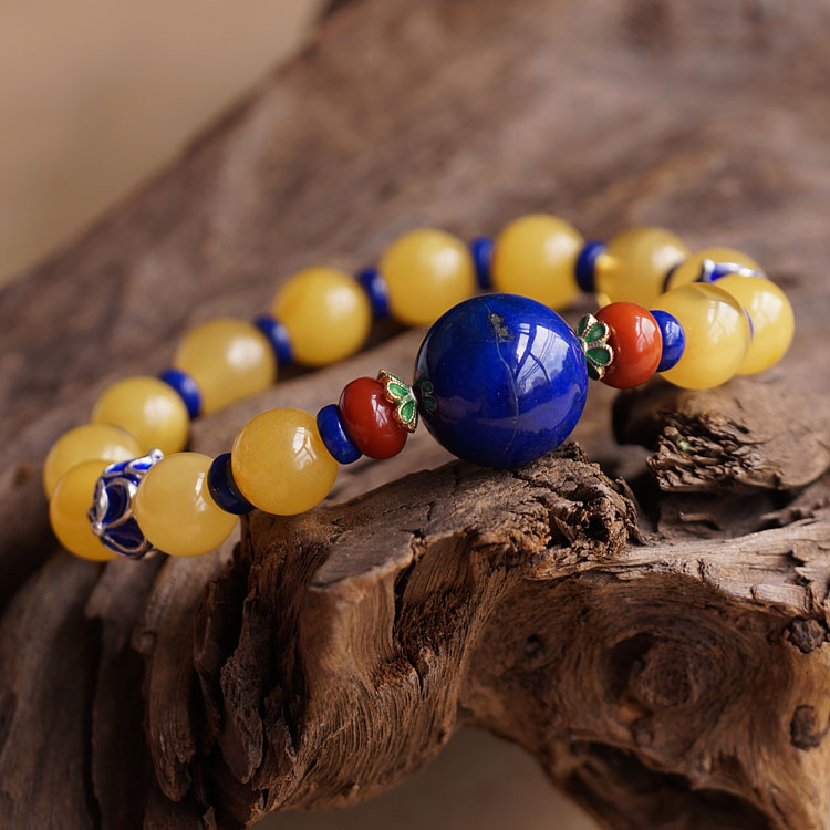 Baltic Sea Natural Amber with Big Lapis lazuli Bead Bracelet Limited Edition Baltic Sea Natural Amber with Big Lapis lazuli Bead Bracelet Limited Edition